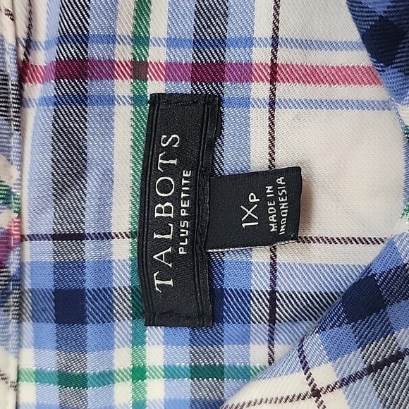 Talbots Plus Petite Women's Plaid Button Up Shirt Metallic Threads 1XP - Picture 2 of 8